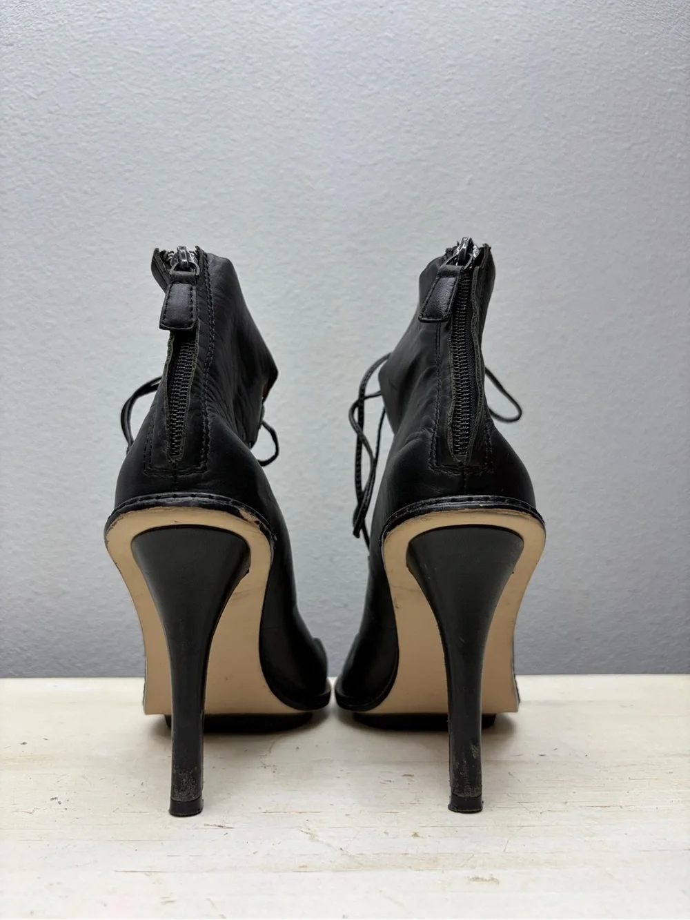 Derek Lam 10 Crosby Black Leather Inga Lace Up Heeled Sandals Size 6